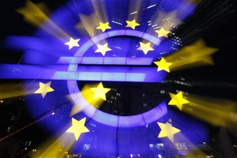 A sculpture showing the Euro currency sign is seen in front of the European Central Bank (ECB) headquarters in Frankfurt February 29, 2012. A sculpture showing the Euro currency sign is seen in front of the European Central Bank (ECB) headquarters in Frankfurt February 29, 2012.