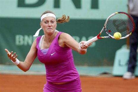 Petra Kvitova of the Czech Republic returns the ball to Yaroslava Shvedova of Kazakhstan during their quarter-final match at the French Open Petra Kvitova of the Czech Republic returns the ball to Yaroslava Shvedova of Kazakhstan during their quarter-final match at the French Open