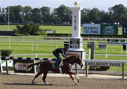Triple Crown hopeful I'll Have Another gallops on the track with exercise rider Jonny Garcia aboard, during a morning workout at Belmont Par Triple Crown hopeful I'll Have Another gallops on the track with exercise rider Jonny Garcia aboard, during a morning workout at Belmont Par