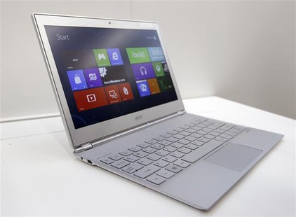 An Acer 11-inch ultrabook Aspire S7 with Microsoft Windows 8 operation system is displayed during a news conference as part of the preview o An Acer 11-inch ultrabook Aspire S7 with Microsoft Windows 8 operation system is displayed during a news conference as part of the preview o