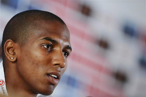 England's national soccer player Ashley Young listens to questions from reporters during a news conference in Krakow June 9, 2012, ahead of England's national soccer player Ashley Young listens to questions from reporters during a news conference in Krakow June 9, 2012, ahead of