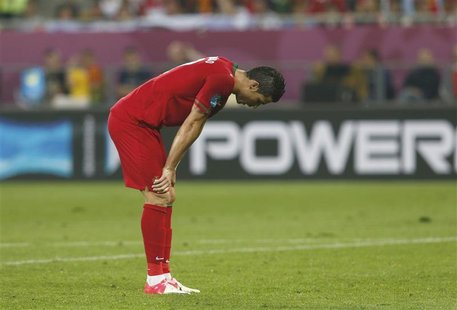 Portugal's Cristiano Ronaldo reacts after their Group B Euro 2012 soccer match against Germany at the New Lviv stadium in Lviv, June 9, 2012 Portugal's Cristiano Ronaldo reacts after their Group B Euro 2012 soccer match against Germany at the New Lviv stadium in Lviv, June 9, 2012