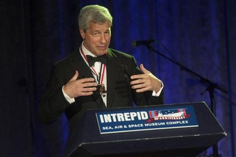 Jamie Dimon, chairman and chief executive of JP Morgan Chase and Co, speaks during the Intrepid Sea, Air & Space Museum's Annual Salute to F Jamie Dimon, chairman and chief executive of JP Morgan Chase and Co, speaks during the Intrepid Sea, Air & Space Museum's Annual Salute to F
