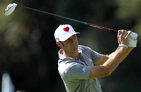 Dustin Johnson of the U.S.tees off on the 17th hole during the third round of the Northern Trust Open golf tournament at Riviera Country Clu Dustin Johnson of the U.S.tees off on the 17th hole during the third round of the Northern Trust Open golf tournament at Riviera Country Clu