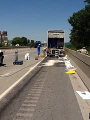 A Hazmat spill closed two lanes of Highway 41 northbound in the Appleton area Saturday. Photo courtesy of Grand Chute Fire Dept. A Hazmat spill closed two lanes of Highway 41 northbound in the Appleton area Saturday. Photo courtesy of Grand Chute Fire Dept.
