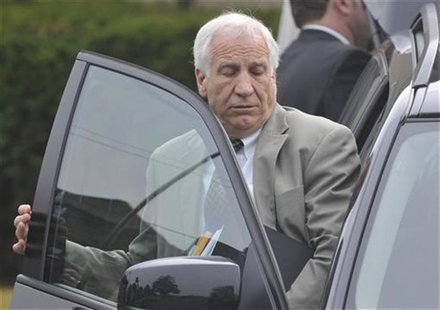 Former Penn State assistant football coach Jerry Sandusky departs Centre County Court after day one of his trial in Bellefonte, Pennsylvania Former Penn State assistant football coach Jerry Sandusky departs Centre County Court after day one of his trial in Bellefonte, Pennsylvania
