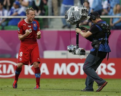 Czech Republic's David Limbersky celebrates victory against Greece after their Group A Euro 2012 soccer match at city stadium in Wroclaw, Ju Czech Republic's David Limbersky celebrates victory against Greece after their Group A Euro 2012 soccer match at city stadium in Wroclaw, Ju