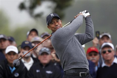 Tiger Woods of the U.S. tees off on the 16th hole during a practice round for the 2012 U.S. Open golf tournament on the Lake Course at the O Tiger Woods of the U.S. tees off on the 16th hole during a practice round for the 2012 U.S. Open golf tournament on the Lake Course at the O