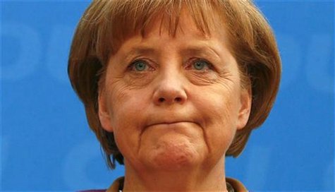 Christian Democratic Union (CDU) party leader and Chancellor Angela Merkel attends a news conference in Berlin, May 14, 2012. REUTERS/Fabriz Christian Democratic Union (CDU) party leader and Chancellor Angela Merkel attends a news conference in Berlin, May 14, 2012. REUTERS/Fabriz
