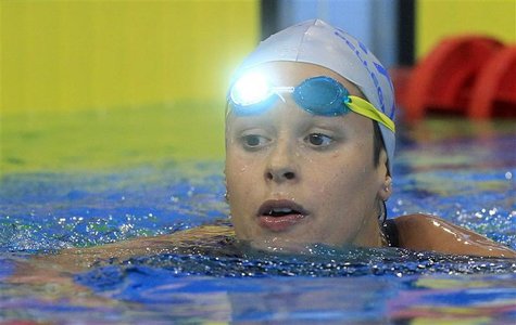 Federica Pellegrini of Italy reacts after the women's 200m freestyle semifinal during the 2012 European Swimming Championship in Debrecen Ma Federica Pellegrini of Italy reacts after the women's 200m freestyle semifinal during the 2012 European Swimming Championship in Debrecen Ma