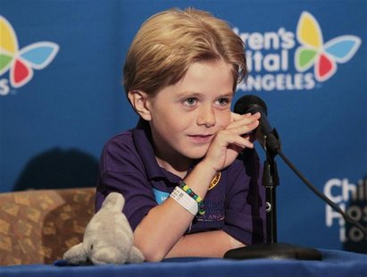 Young actor Max Page, 7, attends a news conference at Children's Hospital in Los Angeles, California June 13, 2012. REUTERS/Mario Anzuoni Young actor Max Page, 7, attends a news conference at Children's Hospital in Los Angeles, California June 13, 2012. REUTERS/Mario Anzuoni