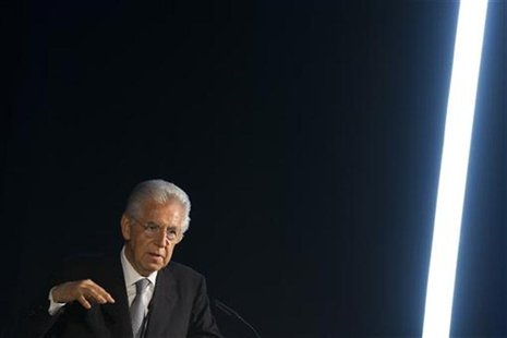 Italian Prime Minister Mario Monti delivers a speech before receiving the ESMT Responsible Leadership Award during the annual forum of the E Italian Prime Minister Mario Monti delivers a speech before receiving the ESMT Responsible Leadership Award during the annual forum of the E
