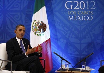 U.S. President Barack Obama speaks as he meets with Mexico's President Felipe Calderon (not pictured) in Los Cabos June 18, 2012. REUTERS/Ja U.S. President Barack Obama speaks as he meets with Mexico's President Felipe Calderon (not pictured) in Los Cabos June 18, 2012. REUTERS/Ja