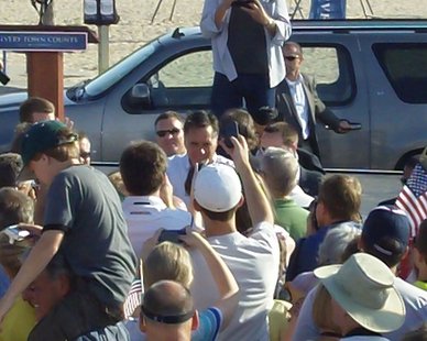 Presumptive GOP presidential nominee Mitt Romney (center) meets supporters following his remarks at Holland State Park on June 19, 2012. Presumptive GOP presidential nominee Mitt Romney (center) meets supporters following his remarks at Holland State Park on June 19, 2012.