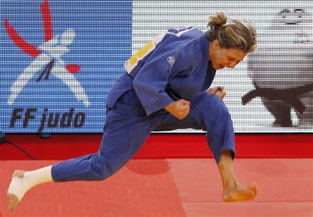 Portugal's Telma Monteiro celebrates after defeating Japan's Aiko Sato in their under -57 kg final at the Paris International Grand Slam jud Portugal's Telma Monteiro celebrates after defeating Japan's Aiko Sato in their under -57 kg final at the Paris International Grand Slam jud