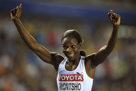Amantle Montsho of Botswana celebrates winning the women's 400 metres final at the IAAF 2011 World Championships in Daegu, in this August 29 Amantle Montsho of Botswana celebrates winning the women's 400 metres final at the IAAF 2011 World Championships in Daegu, in this August 29