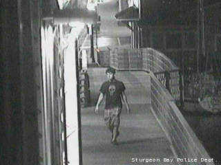 A surveillance photo of the Sturgeon Bay arson suspect. A surveillance photo of the Sturgeon Bay arson suspect.