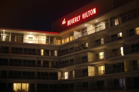 The Beverly Hilton Hotel is seen from one of the adjacent rooms in Los Angeles February 15, 2012. REUTERS/Jason Reed The Beverly Hilton Hotel is seen from one of the adjacent rooms in Los Angeles February 15, 2012. REUTERS/Jason Reed