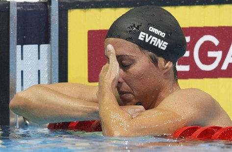 Janet Evans reacts after finishing her women's 400m freestyle heat during the U.S. Olympic swimming trials in Omaha, Nebraska, June 26, 2012 Janet Evans reacts after finishing her women's 400m freestyle heat during the U.S. Olympic swimming trials in Omaha, Nebraska, June 26, 2012