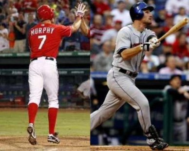 MURPHY'S LAW: David Murphy (L) of the Texas Rangers and Daniel Murphy (R) of the New York Mets. Each hit two homers on June 27, 2012, to help their teams beat the Tigers and the Cubs, respectively. REUTERS/Mike Stone (L), Tim Shaffer (R) MURPHY'S LAW: David Murphy (L) of the Texas Rangers and Daniel Murphy (R) of the New York Mets. Each hit two homers on June 27, 2012, to help their teams beat the Tigers and the Cubs, respectively. REUTERS/Mike Stone (L), Tim Shaffer (R)