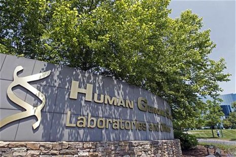 Pedestrians walk outside of the Human Genome Sciences Laboratories and Offices building in Rockville, Maryland, May 17, 2012. REUTERS/Jose L Pedestrians walk outside of the Human Genome Sciences Laboratories and Offices building in Rockville, Maryland, May 17, 2012. REUTERS/Jose L