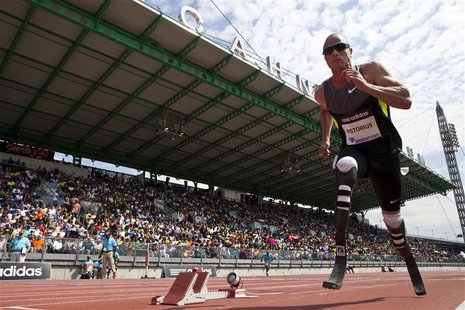 Oscar Pistorius of South Africa runs in the men's 400 meters race at the Diamond League New York Grand Prix athletics meet June 9, 2012. REU Oscar Pistorius of South Africa runs in the men's 400 meters race at the Diamond League New York Grand Prix athletics meet June 9, 2012. REU