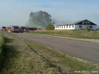 Firefighters battle a barn fire on Pioneer Road in the Manitowoc County town of Meeme, June 29, 2012. (courtesy of FOX 11). Firefighters battle a barn fire on Pioneer Road in the Manitowoc County town of Meeme, June 29, 2012. (courtesy of FOX 11).