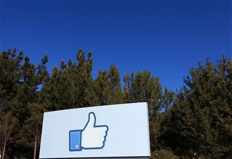 A giant "like" icon made popular by Facebook is seen at the company's new headquarters in Menlo Park, California January 11, 2012. REUTERS/R A giant "like" icon made popular by Facebook is seen at the company's new headquarters in Menlo Park, California January 11, 2012. REUTERS/R