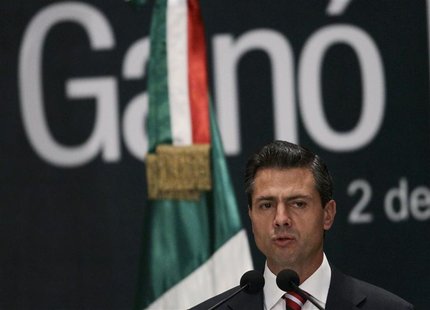Mexico's President-elect Enrique Pena Nieto delivers a speech to the media at a hotel in Mexico City July 2, 2012. REUTERS/Henry Romero Mexico's President-elect Enrique Pena Nieto delivers a speech to the media at a hotel in Mexico City July 2, 2012. REUTERS/Henry Romero