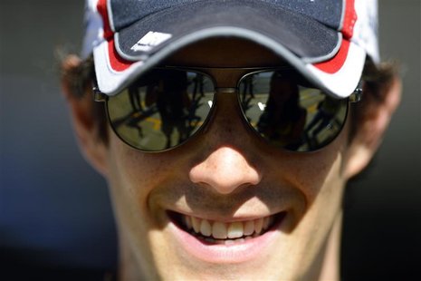 Williams Formula One driver Bruno Senna of Brazil stands outside his team garage during the first practice session of the Spanish F1 Grand P Williams Formula One driver Bruno Senna of Brazil stands outside his team garage during the first practice session of the Spanish F1 Grand P