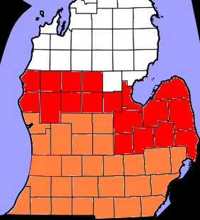 Orange areas under a heat warning through Friday. Red areas under heat advisory. Orange areas under a heat warning through Friday. Red areas under heat advisory.