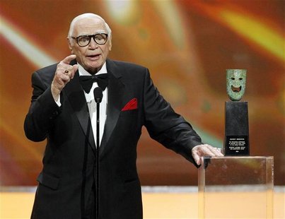 Lifetime achievement honoree Ernest Borgnine speaks after receiving his award at the 17th annual Screen Actors Guild Awards in Los Angeles, Lifetime achievement honoree Ernest Borgnine speaks after receiving his award at the 17th annual Screen Actors Guild Awards in Los Angeles,