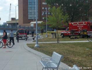 Oshkosh emergency crews took a man to the hospital Monday afternoon after pulling him from the Fox River. Authorities say the man went into the water near the south side of the Main Street bridge around 3:45 p.m. (courtesy of FOX 11). Oshkosh emergency crews took a man to the hospital Monday afternoon after pulling him from the Fox River. Authorities say the man went into the water near the south side of the Main Street bridge around 3:45 p.m. (courtesy of FOX 11).