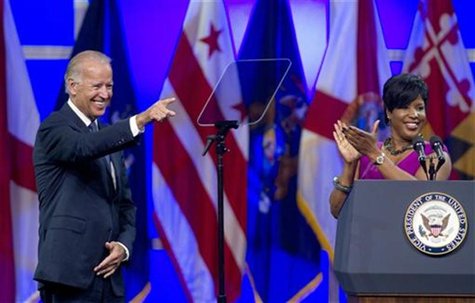 Roslyn M. Brock (R), Chairman of the National Board of Directors of the NAACP applauds as U.S. Vice President Joe Biden is introduced at the Roslyn M. Brock (R), Chairman of the National Board of Directors of the NAACP applauds as U.S. Vice President Joe Biden is introduced at the
