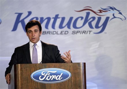 Ford Motor Company's Mark Fields, Ford's presidents of the Americas, addresses plant employees, guest and members of the media during a news Ford Motor Company's Mark Fields, Ford's presidents of the Americas, addresses plant employees, guest and members of the media during a news