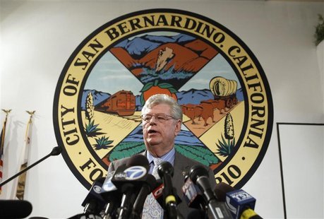 James Penman, city attorney general of San Bernardino, talks to the media at the city council chambers July 11, 2012. The city council of Sa James Penman, city attorney general of San Bernardino, talks to the media at the city council chambers July 11, 2012. The city council of Sa