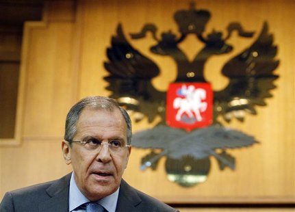 Russia's Foreign Minister Sergei Lavrov speaks during a news conference, dedicated to the situation in Syria, at the Foreign Ministry headqu Russia's Foreign Minister Sergei Lavrov speaks during a news conference, dedicated to the situation in Syria, at the Foreign Ministry headqu