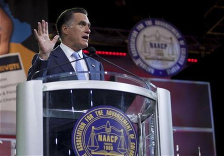 Republican presidential candidate Mitt Romney speaks at the NAACP convention in Houston July 11, 2012. REUTERS/Richard Carson Republican presidential candidate Mitt Romney speaks at the NAACP convention in Houston July 11, 2012. REUTERS/Richard Carson