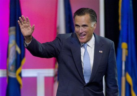 Republican presidential candidate Mitt Romney waves as he leaves the stage after speaking at the NAACP convention in Houston July 11, 2012. Republican presidential candidate Mitt Romney waves as he leaves the stage after speaking at the NAACP convention in Houston July 11, 2012.