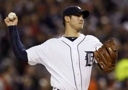 Tigers starting pitcher Rick Porcello pitching to the Yankees in Detroit, October 4, 2011. Courtesy of Reuters. Tigers starting pitcher Rick Porcello pitching to the Yankees in Detroit, October 4, 2011. Courtesy of Reuters.
