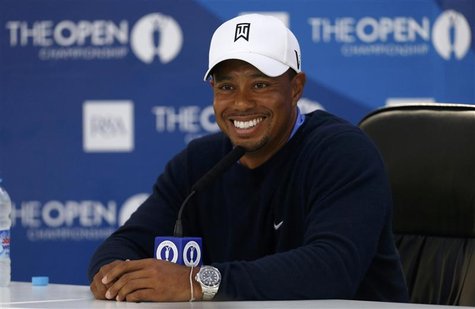 Tiger Woods of the U.S. speaks during a news conference after a practice round ahead of the British Open golf championship at Royal Lytham a Tiger Woods of the U.S. speaks during a news conference after a practice round ahead of the British Open golf championship at Royal Lytham a