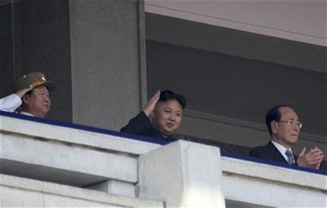 Democratic People's Republic of Korea (DPRK) leader Kim Jong-un (C) and President of the Presidium of the Supreme People's Assembly of DPRK Democratic People's Republic of Korea (DPRK) leader Kim Jong-un (C) and President of the Presidium of the Supreme People's Assembly of DPRK