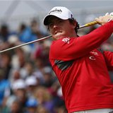 Rory McIlroy of Northern Ireland watches his tee shot on the fifth hole during the second round of the British Open golf championship at Roy Rory McIlroy of Northern Ireland watches his tee shot on the fifth hole during the second round of the British Open golf championship at Roy