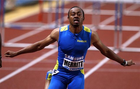 Aries Merritt of the U.S. reacts after winning the men's 100m hurdles event at the Herculis Athletics Meet at Louis II stadium in Monaco Jul Aries Merritt of the U.S. reacts after winning the men's 100m hurdles event at the Herculis Athletics Meet at Louis II stadium in Monaco Jul