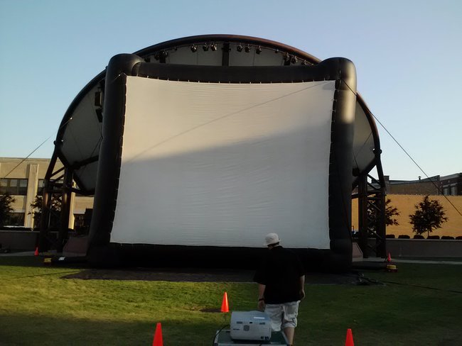 The screen is on the green on the 400 Block. Lights (sorry) sun, camera, action! WAE Screen on the Green, Friday, July 20, 2012.