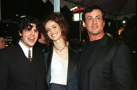 Sage Stallone, (L) appears at the premier for "Daylight" with Amy Brenneman and his father Sylvester Stallone (R) in Los Angeles in this Dec Sage Stallone, (L) appears at the premier for "Daylight" with Amy Brenneman and his father Sylvester Stallone (R) in Los Angeles in this Dec