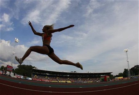 Paraskevi Papachristou of Greece competes in the women's triple jump during the London Grand Prix, Diamond League, athletics meeting at Crys Paraskevi Papachristou of Greece competes in the women's triple jump during the London Grand Prix, Diamond League, athletics meeting at Crys