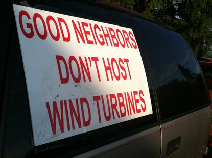 A Sign Opposing Wind Farms At Tuesday Night's Meeting