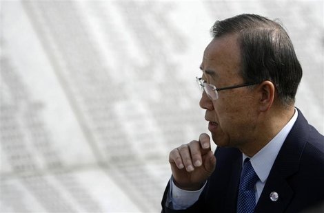 U.N. Secretary General Ban Ki-moon looks at a plaque etched with names of Muslims who were killed during the 1992-1995 war at the Memorial C U.N. Secretary General Ban Ki-moon looks at a plaque etched with names of Muslims who were killed during the 1992-1995 war at the Memorial C