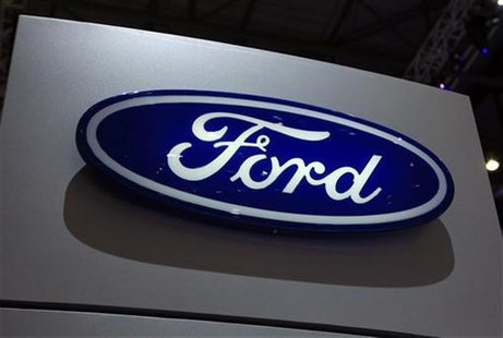 A Ford logo is seen on the car maker's booth during the first media day of the Geneva Auto Show at the Palexpo in Geneva, March 6, 2012. The A Ford logo is seen on the car maker's booth during the first media day of the Geneva Auto Show at the Palexpo in Geneva, March 6, 2012. The